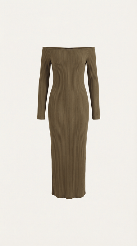 Womens Off Shoulder Maxi Dress – Elegant Ribbed Statement Style