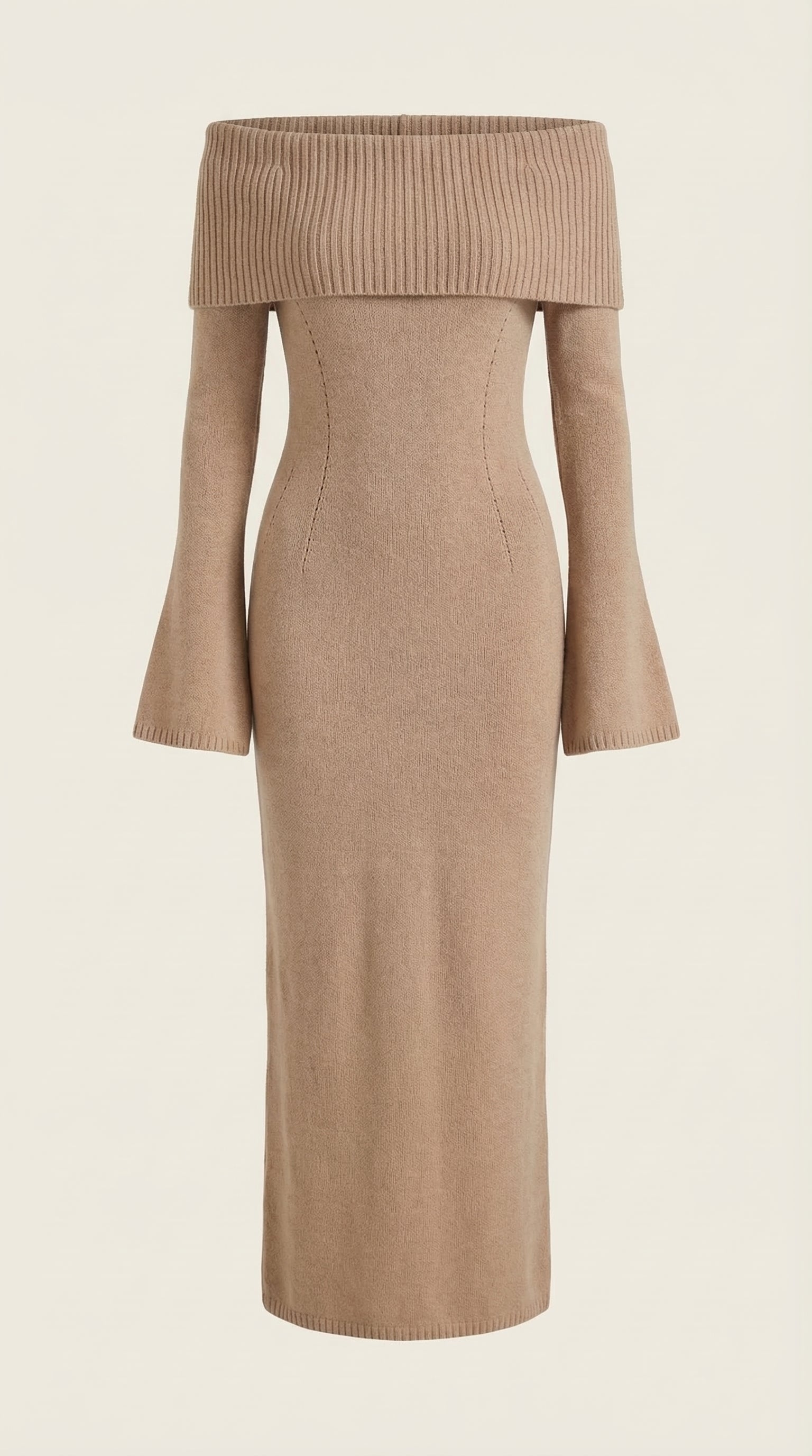 Quinn – Ribbed Maxi Dress Women Off Shoulder Dress Bell Sleeve Elegant