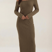 Womens Off Shoulder Maxi Dress – Elegant Ribbed Statement Style