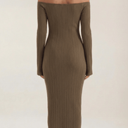 Womens Off Shoulder Maxi Dress – Elegant Ribbed Statement Style