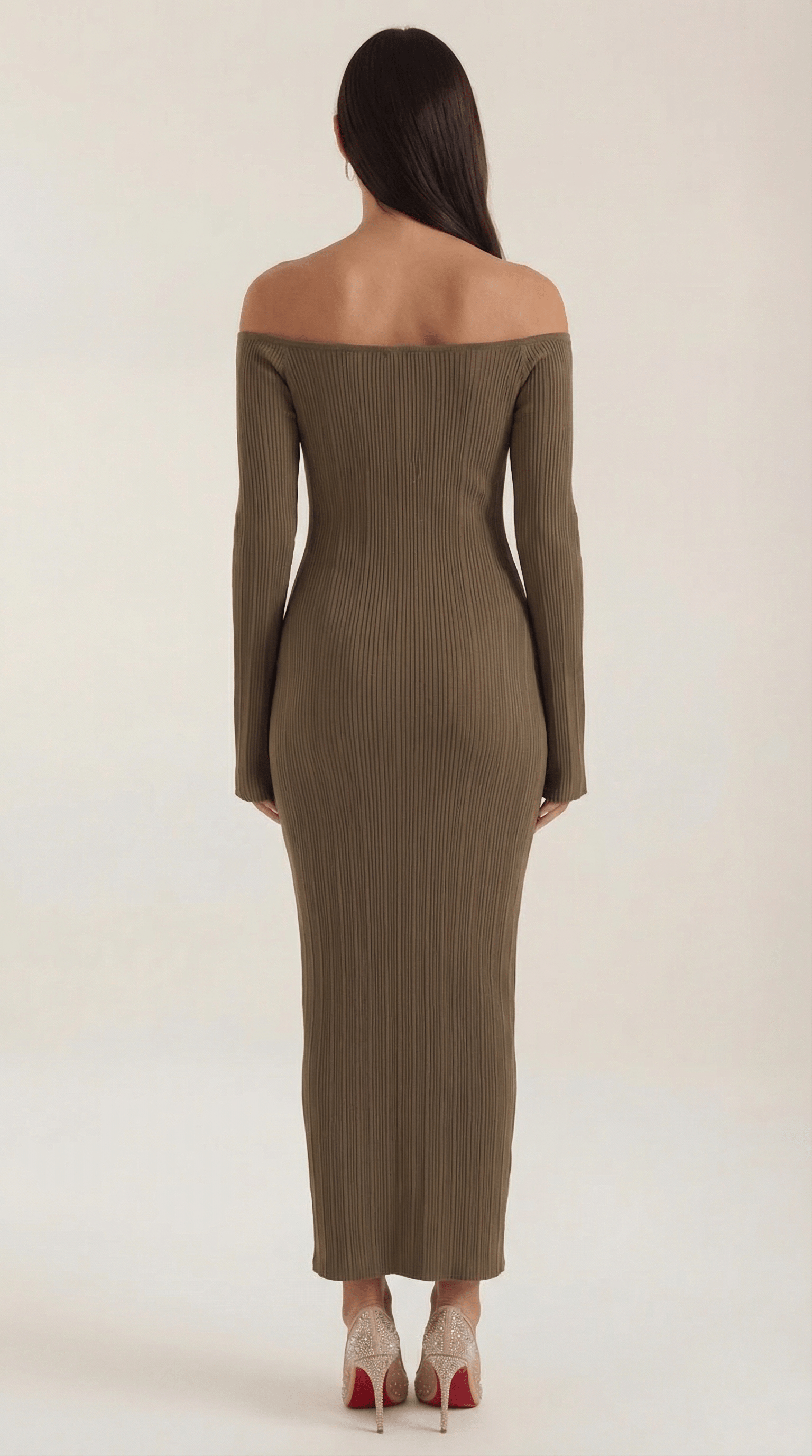 Womens Off Shoulder Maxi Dress – Elegant Ribbed Statement Style