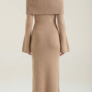 Quinn – Ribbed Maxi Dress Women Off Shoulder Dress Bell Sleeve Elegant