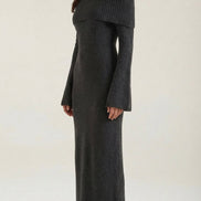 Quinn – Ribbed Maxi Dress Women Off Shoulder Dress Bell Sleeve Elegant