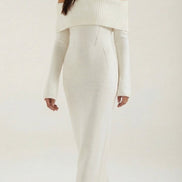 Quinn – Ribbed Maxi Dress Women Off Shoulder Dress Bell Sleeve Elegant
