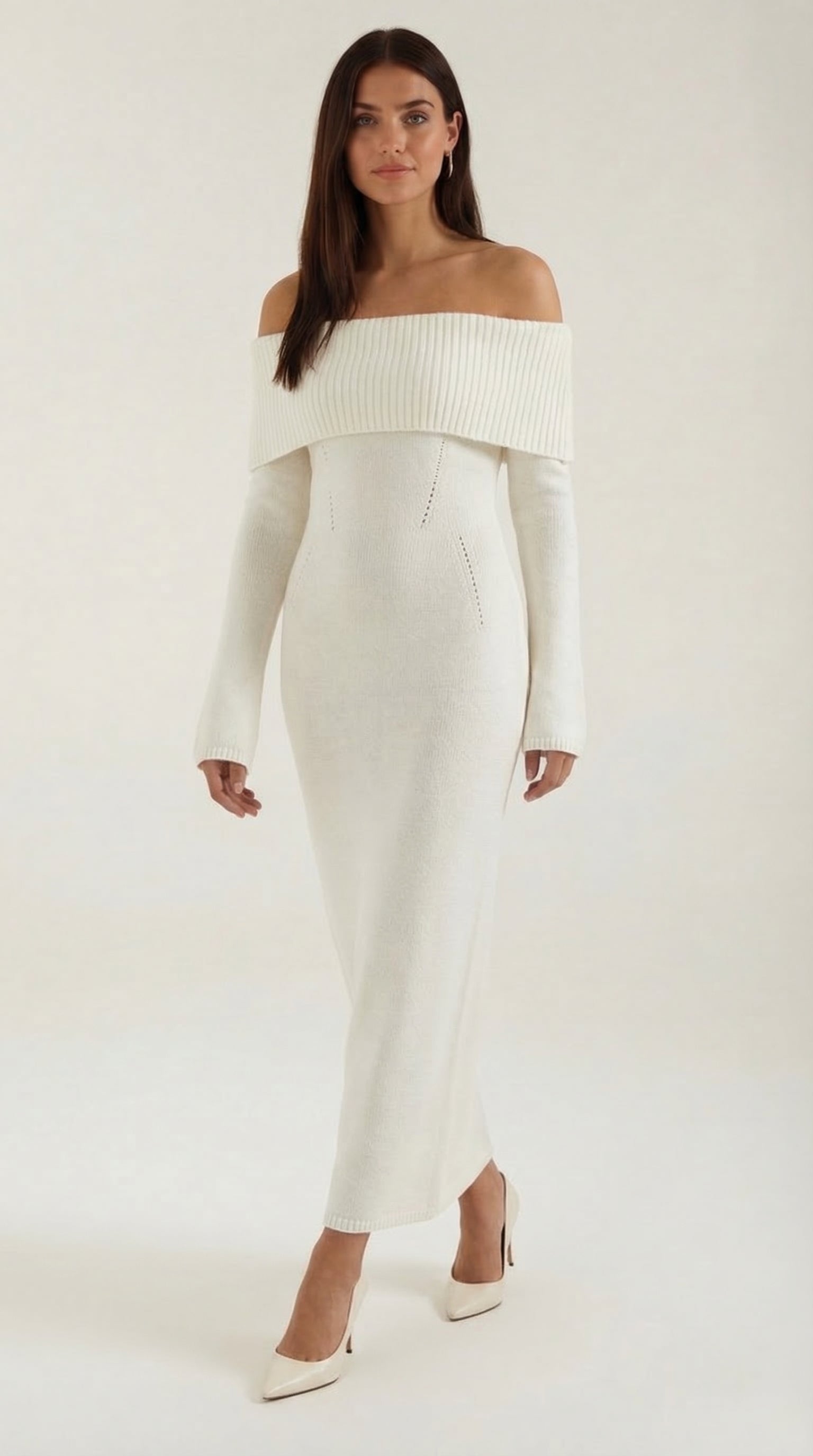 Quinn – Ribbed Maxi Dress Women Off Shoulder Dress Bell Sleeve Elegant