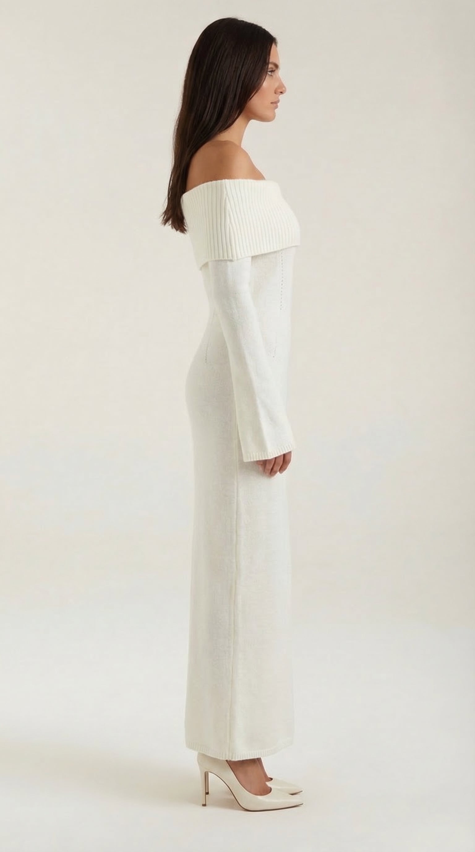 Quinn – Ribbed Maxi Dress Women Off Shoulder Dress Bell Sleeve Elegant