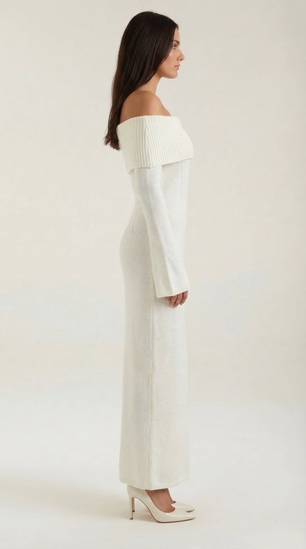 Quinn – Ribbed Maxi Dress Women Off Shoulder Dress Bell Sleeve Elegant