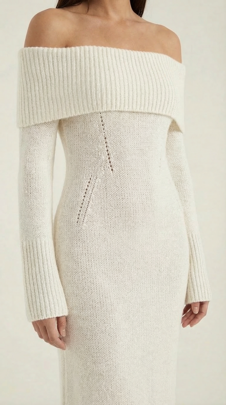 Quinn – Ribbed Maxi Dress Women Off Shoulder Dress Bell Sleeve Elegant