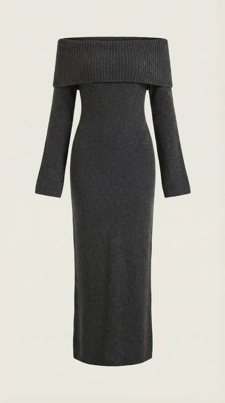 Quinn – Ribbed Maxi Dress Women Off Shoulder Dress Bell Sleeve Elegant