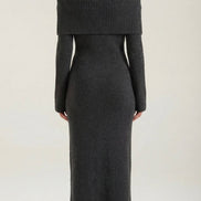 Quinn – Ribbed Maxi Dress Women Off Shoulder Dress Bell Sleeve Elegant