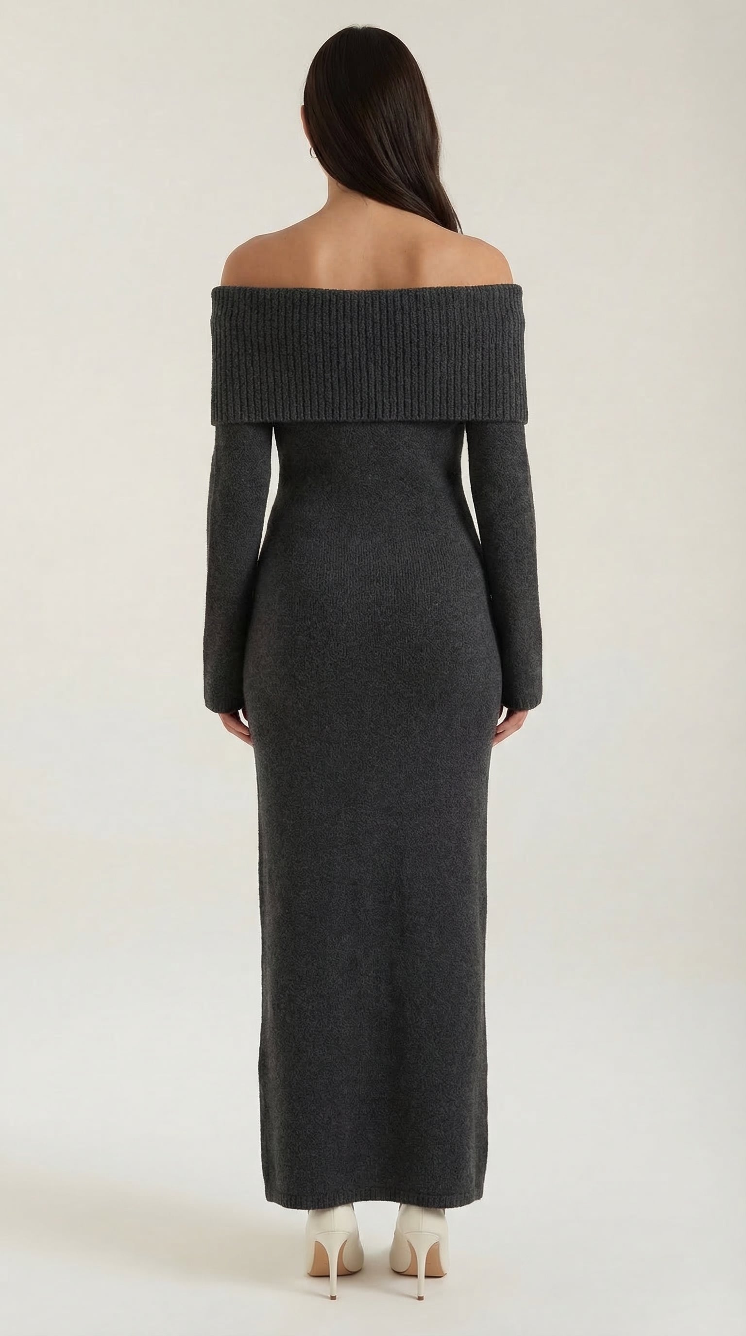 Quinn – Ribbed Maxi Dress Women Off Shoulder Dress Bell Sleeve Elegant