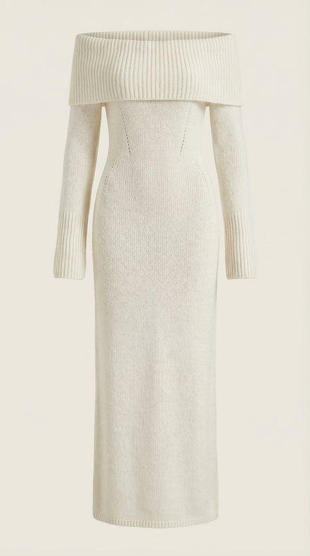 Quinn – Ribbed Maxi Dress Women Off Shoulder Dress Bell Sleeve Elegant