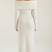 Quinn – Ribbed Maxi Dress Women Off Shoulder Dress Bell Sleeve Elegant