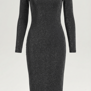 Womens Glitter Midi Dress – Elegant Long Sleeve Evening Style