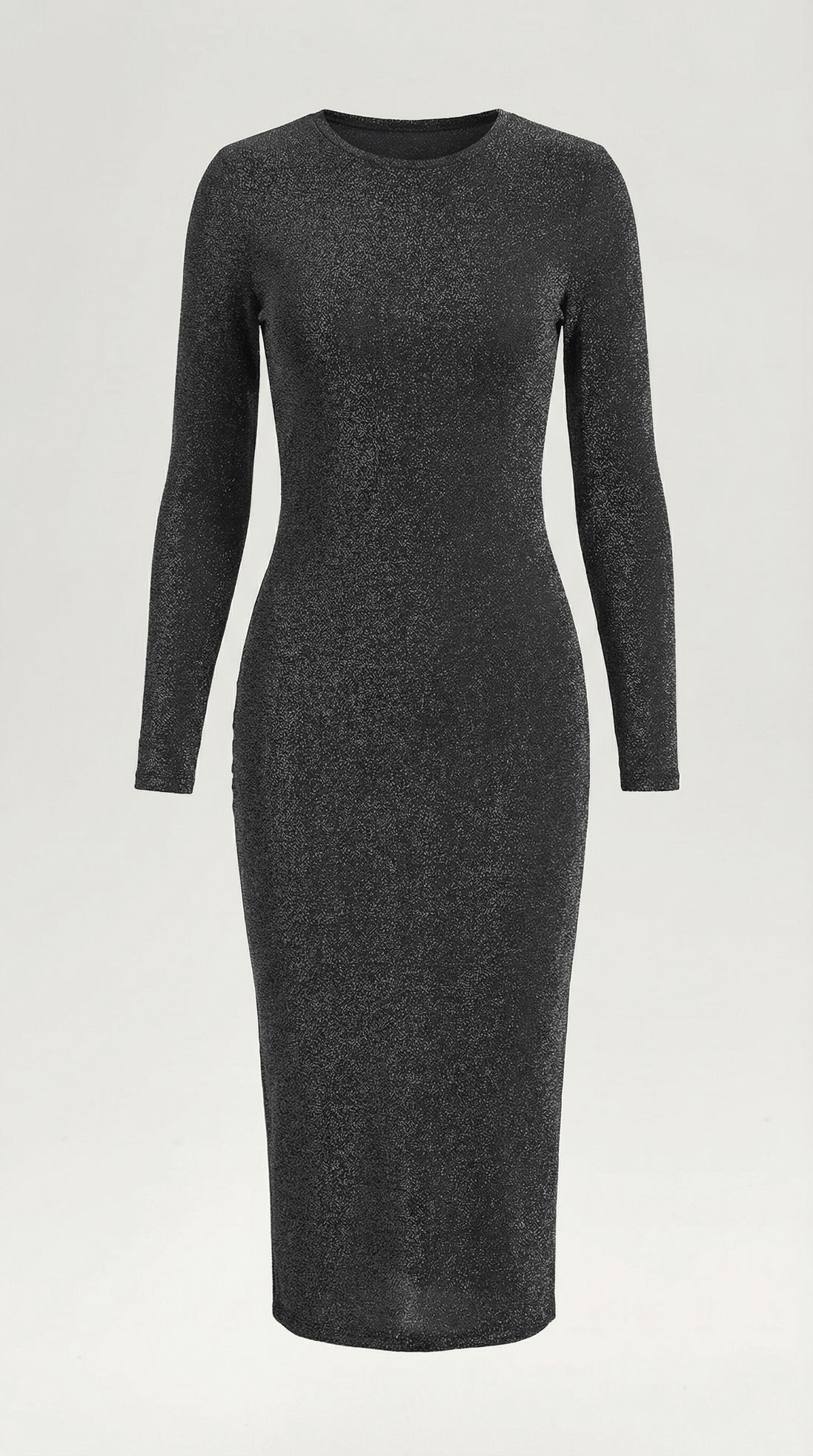 Womens Glitter Midi Dress – Elegant Long Sleeve Evening Style