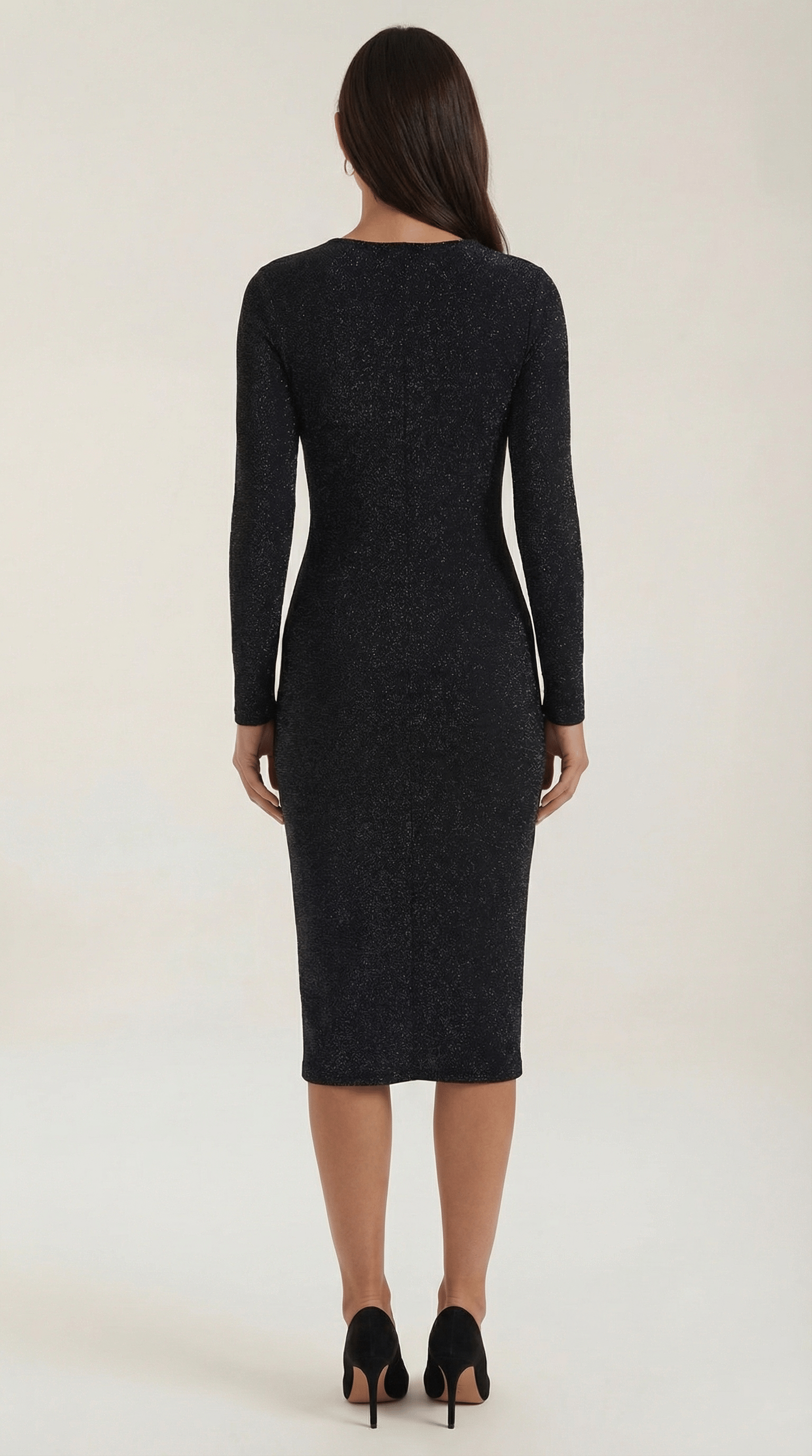 Womens Glitter Midi Dress – Elegant Long Sleeve Evening Style