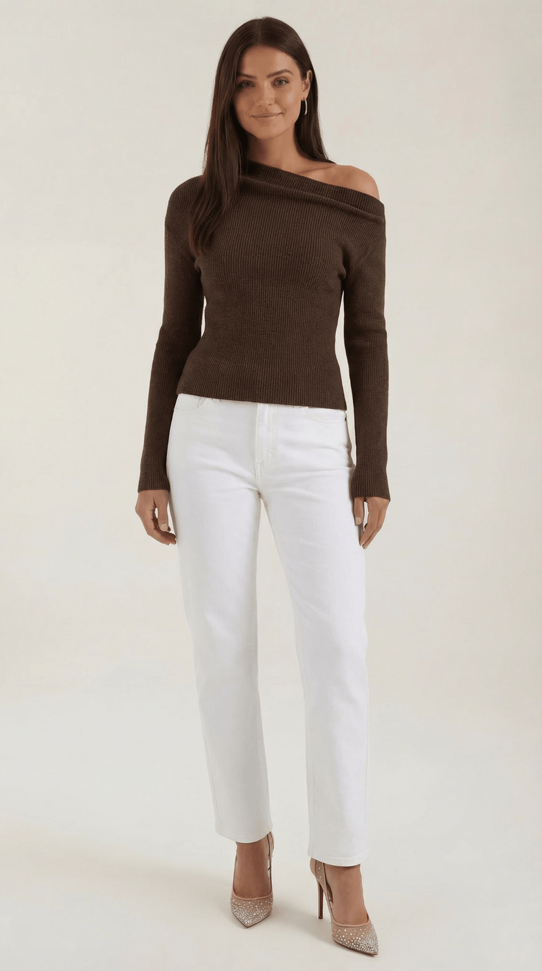Womens Asymmetric Knit Top – Chic Off Shoulder Everyday Style