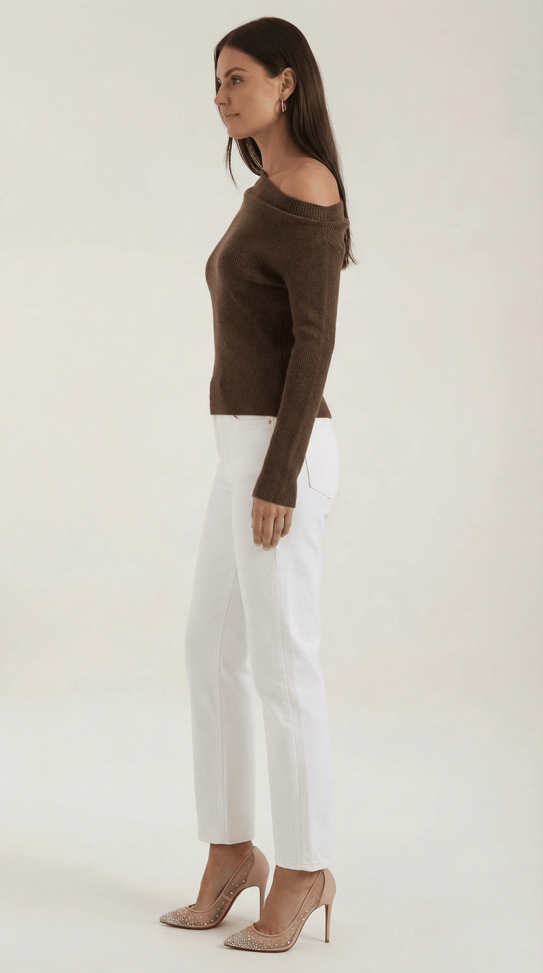 Womens Asymmetric Knit Top – Chic Off Shoulder Everyday Style