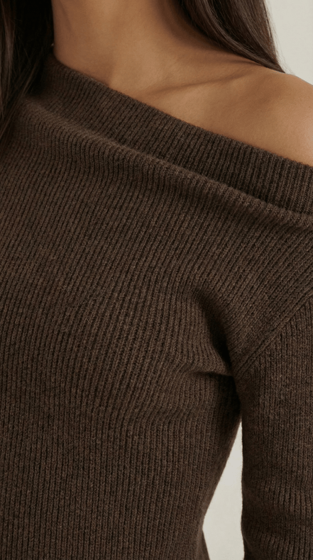 Womens Asymmetric Knit Top – Chic Off Shoulder Everyday Style