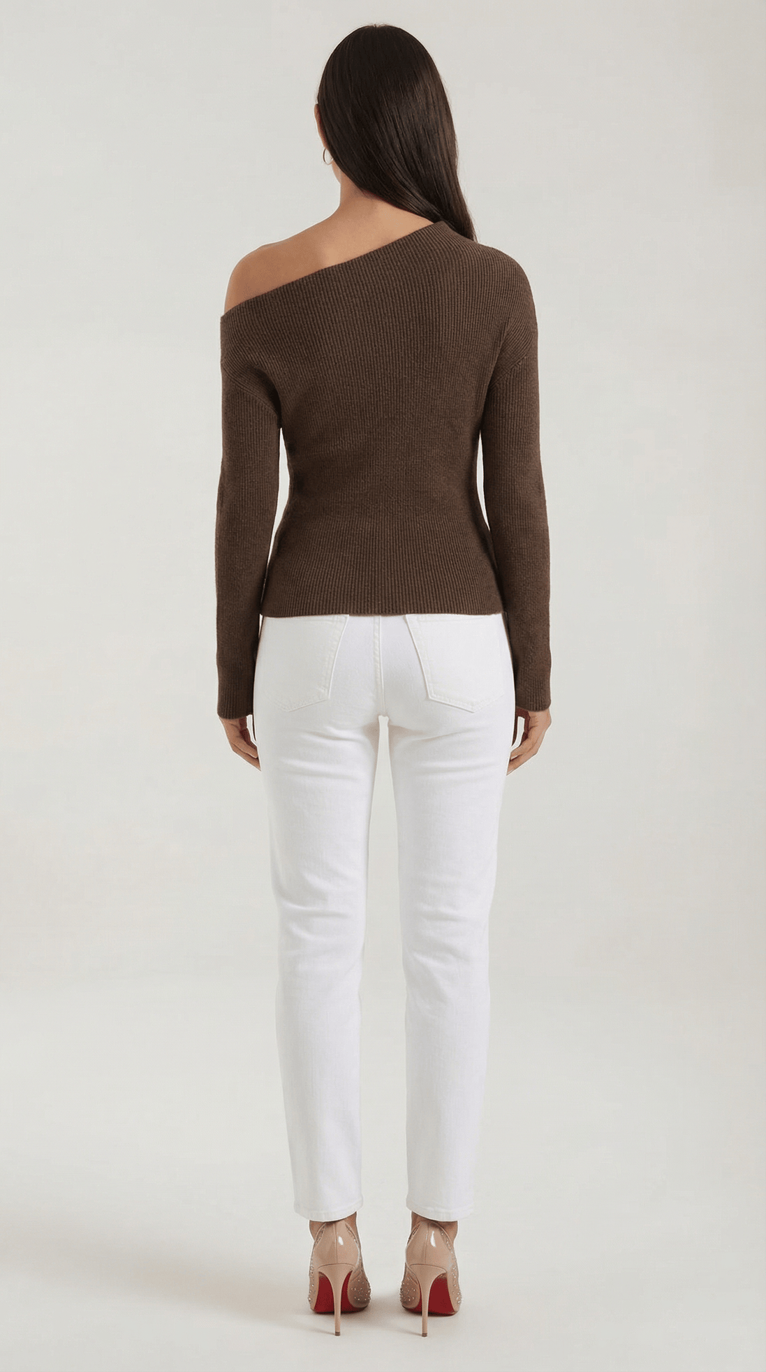 Womens Asymmetric Knit Top – Chic Off Shoulder Everyday Style