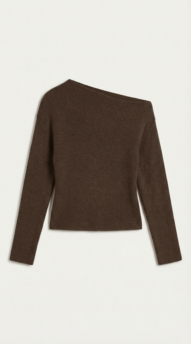 Womens Asymmetric Knit Top – Chic Off Shoulder Everyday Style