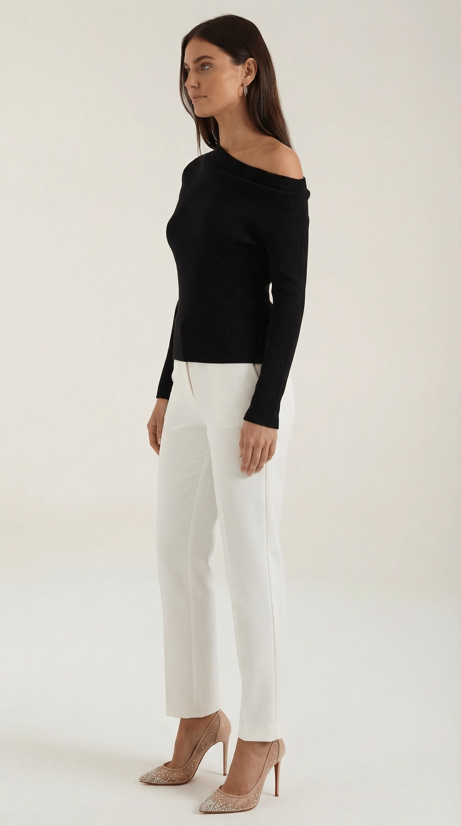 Womens Asymmetric Knit Top – Chic Off Shoulder Everyday Style