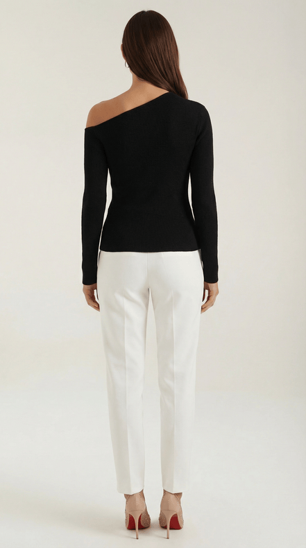 Womens Asymmetric Knit Top – Chic Off Shoulder Everyday Style