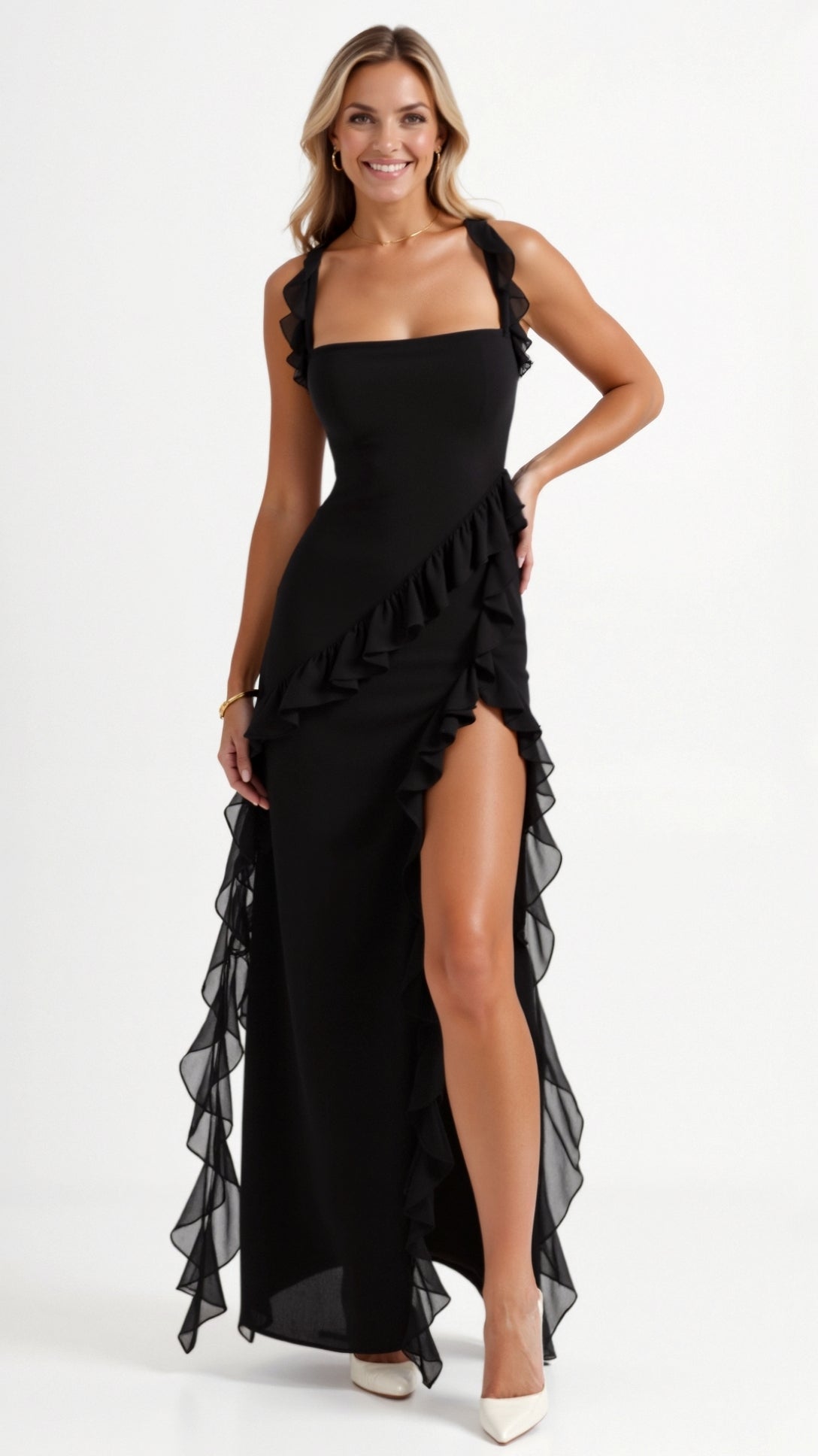 Womens Ruffled Maxi Dress – Dramatic Statement Evening Style