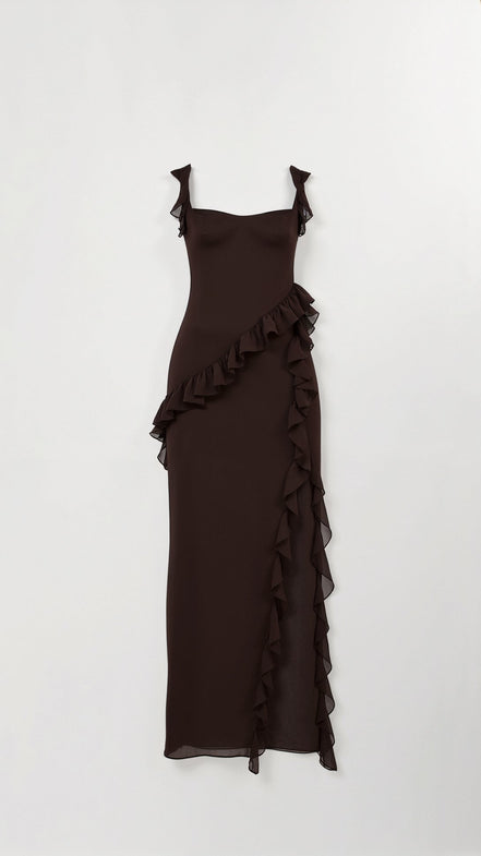 Womens Ruffled Maxi Dress – Dramatic Statement Evening Style