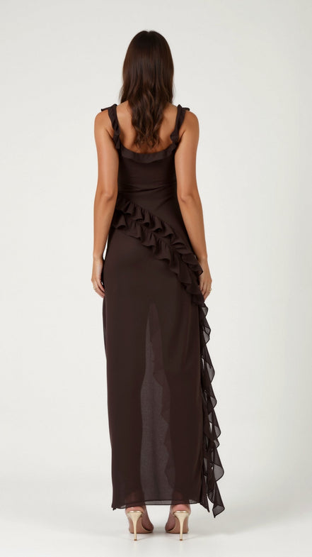 Womens Ruffled Maxi Dress – Dramatic Statement Evening Style