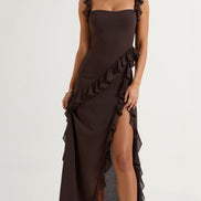 Womens Ruffled Maxi Dress – Dramatic Statement Evening Style