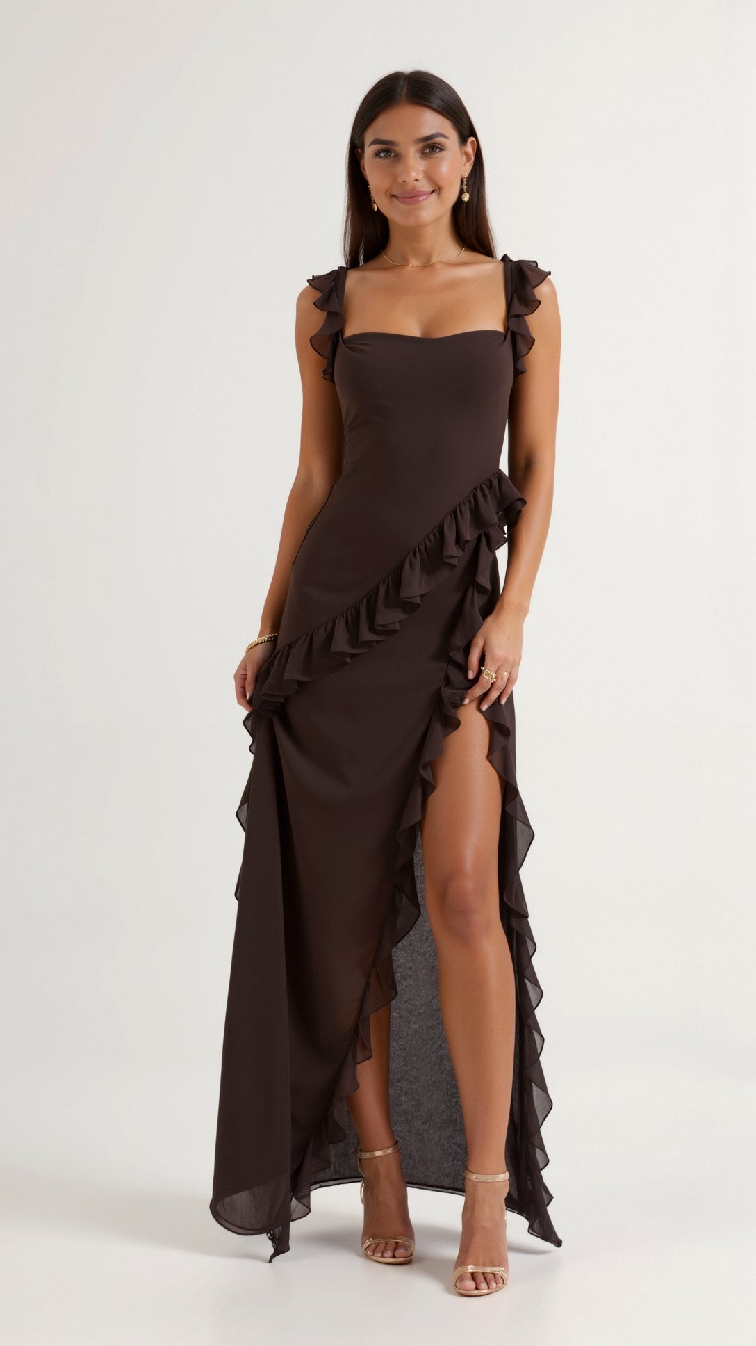 Womens Ruffled Maxi Dress – Dramatic Statement Evening Style