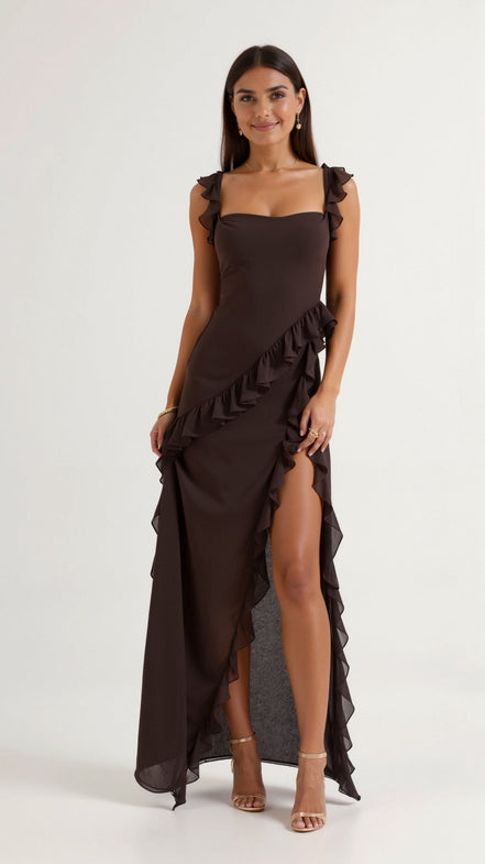 Womens Ruffled Maxi Dress – Dramatic Statement Evening Style