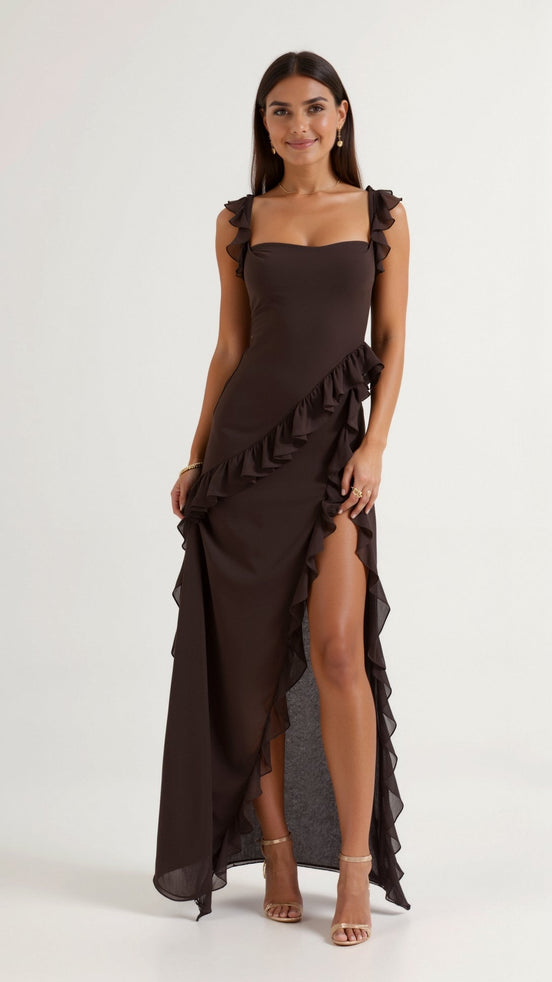 Womens Ruffled Maxi Dress – Dramatic Statement Evening Style