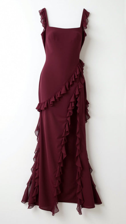 Womens Ruffled Maxi Dress – Dramatic Statement Evening Style