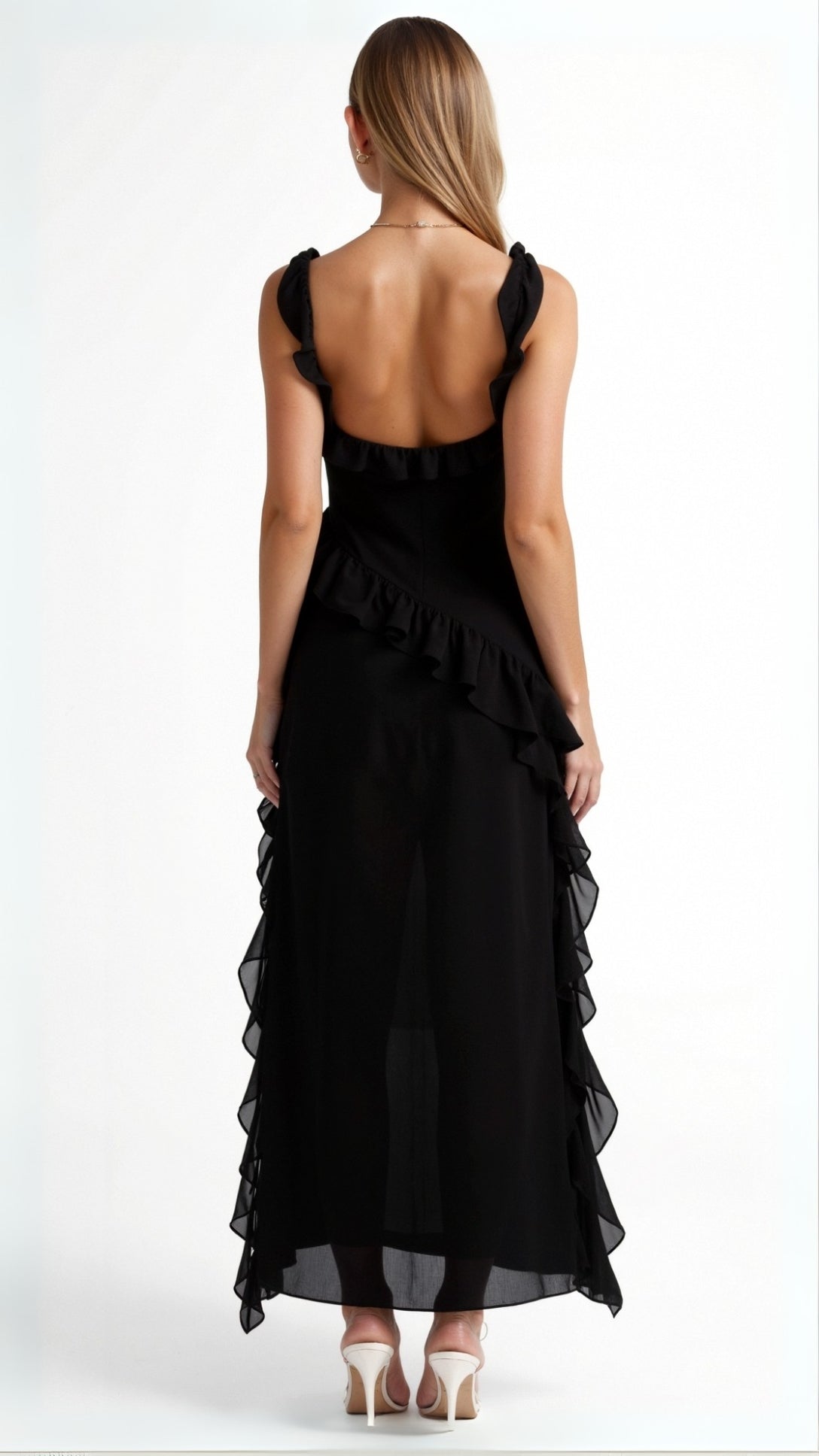 Womens Ruffled Maxi Dress – Dramatic Statement Evening Style