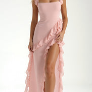 Womens Ruffled Maxi Dress – Dramatic Statement Evening Style