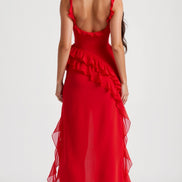 Womens Ruffled Maxi Dress – Dramatic Statement Evening Style