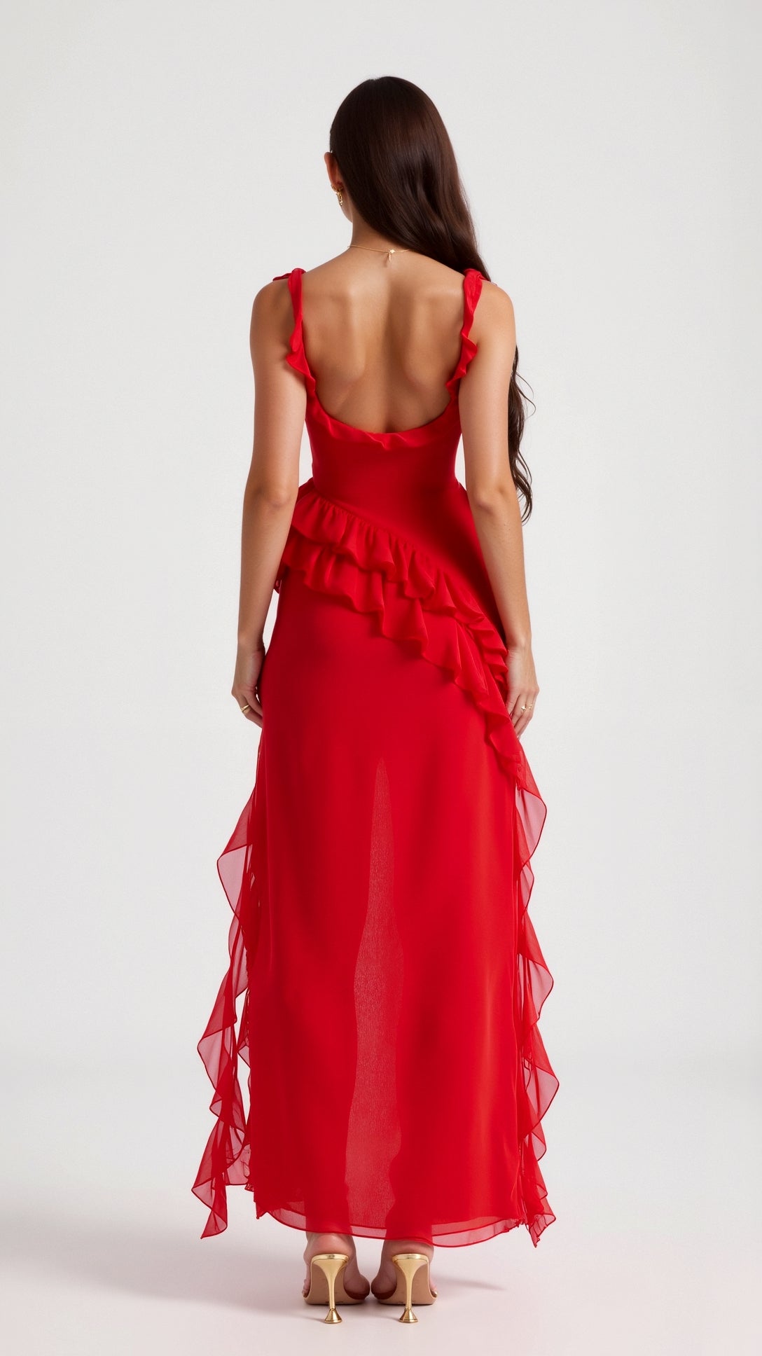 Womens Ruffled Maxi Dress – Dramatic Statement Evening Style
