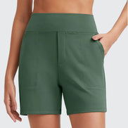 Womens High-Waist Shorts - Cotton Blend with Deep Pockets