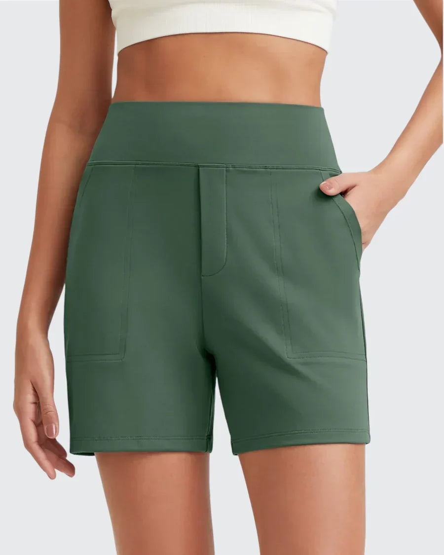 Womens High-Waist Shorts - Cotton Blend with Deep Pockets