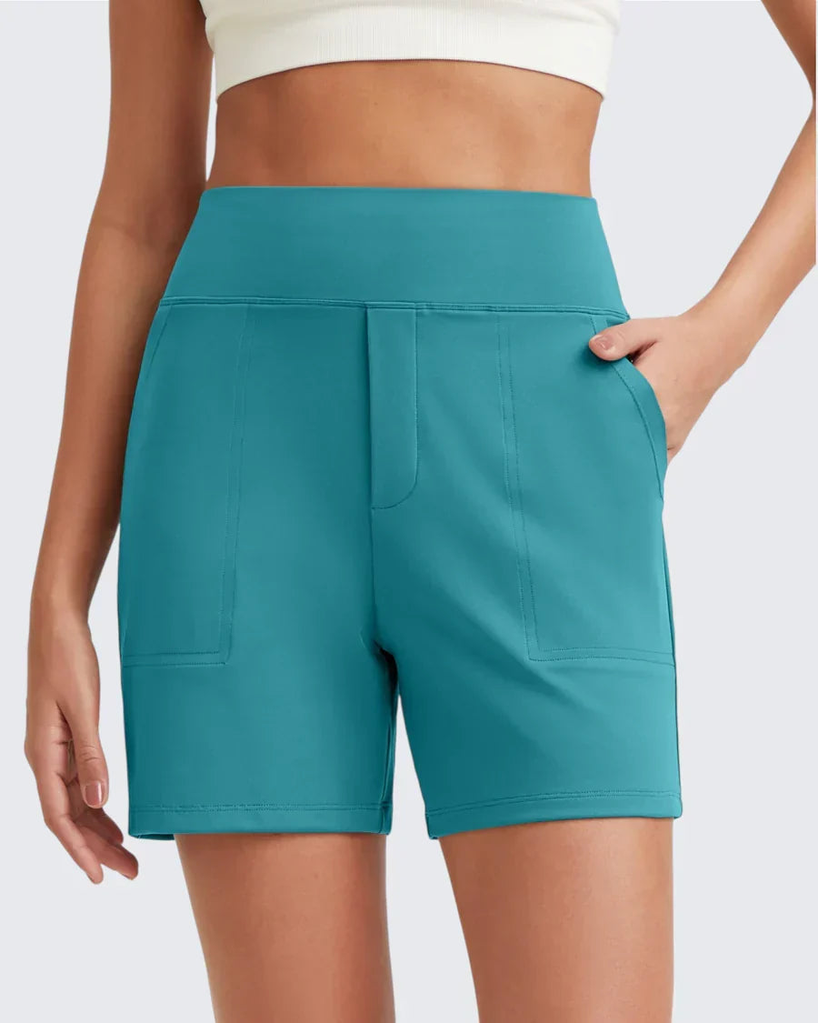 Womens High-Waist Shorts - Cotton Blend with Deep Pockets