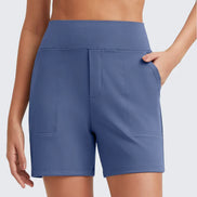 Womens High-Waist Shorts - Cotton Blend with Deep Pockets
