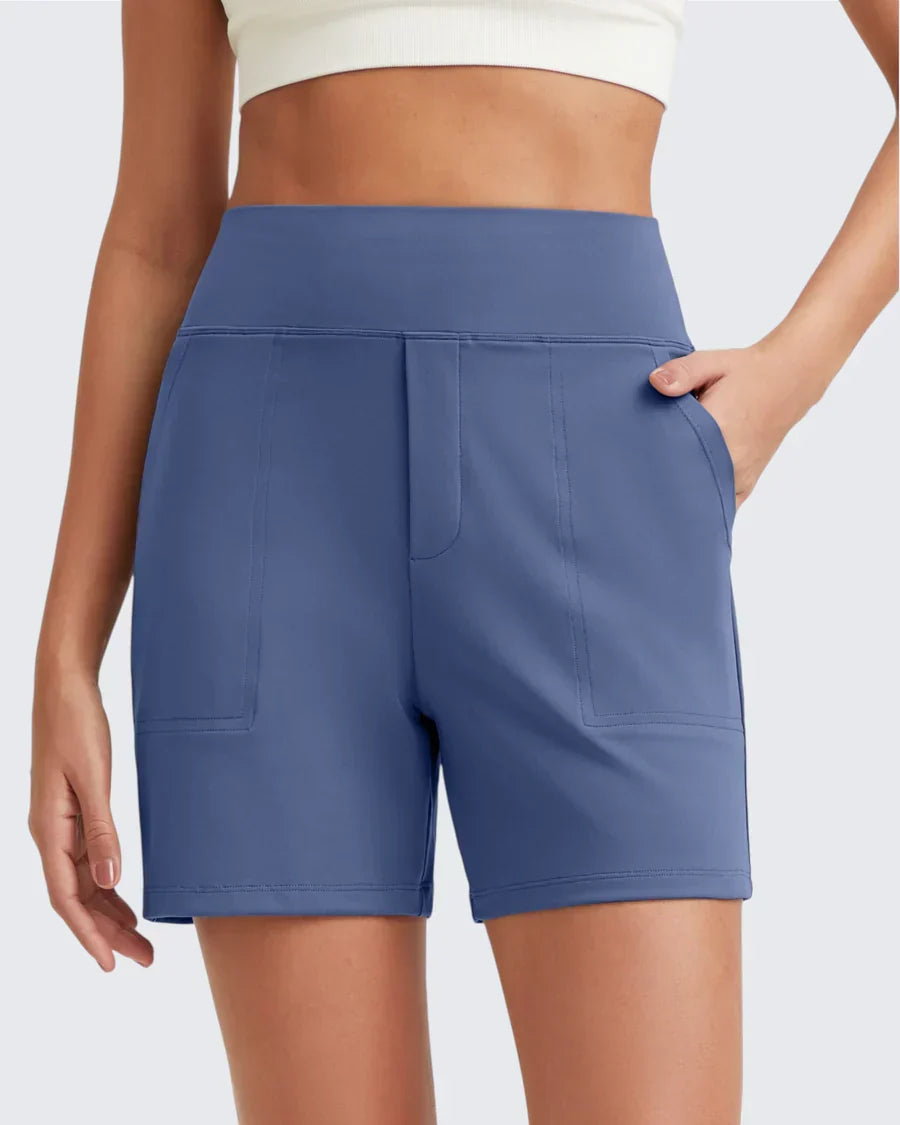 Womens High-Waist Shorts - Cotton Blend with Deep Pockets