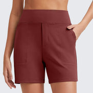 Womens High-Waist Shorts - Cotton Blend with Deep Pockets