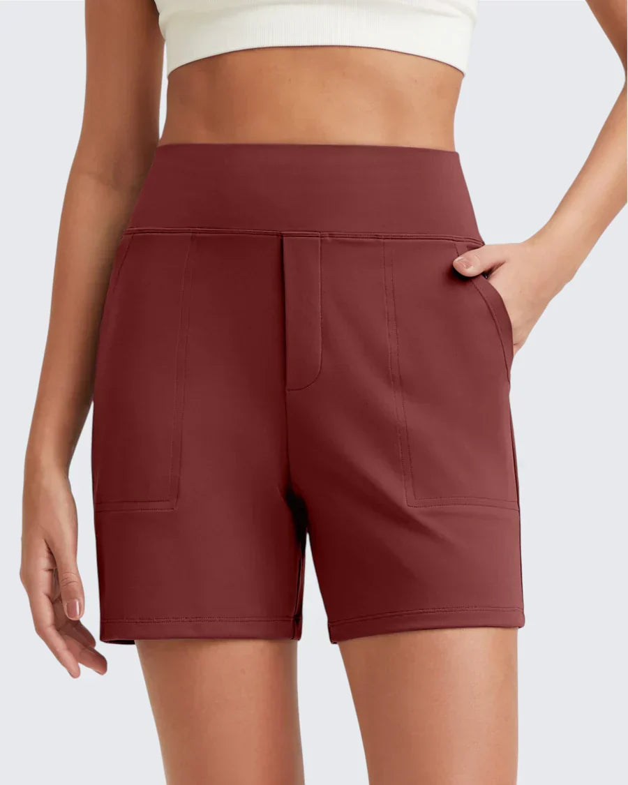Womens High-Waist Shorts - Cotton Blend with Deep Pockets