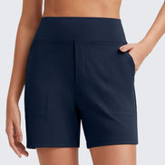 Womens High-Waist Shorts - Cotton Blend with Deep Pockets