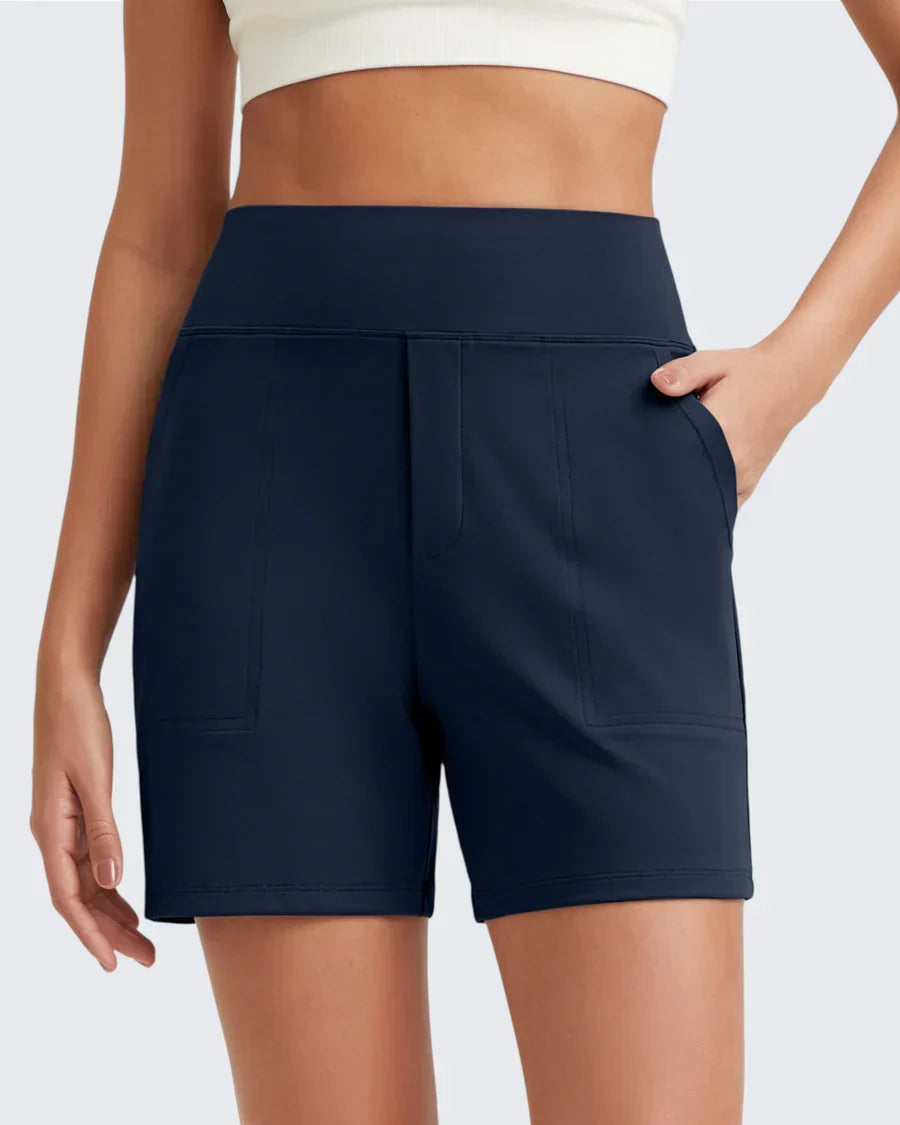 Womens High-Waist Shorts - Cotton Blend with Deep Pockets