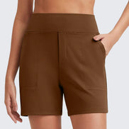 Womens High-Waist Shorts - Cotton Blend with Deep Pockets