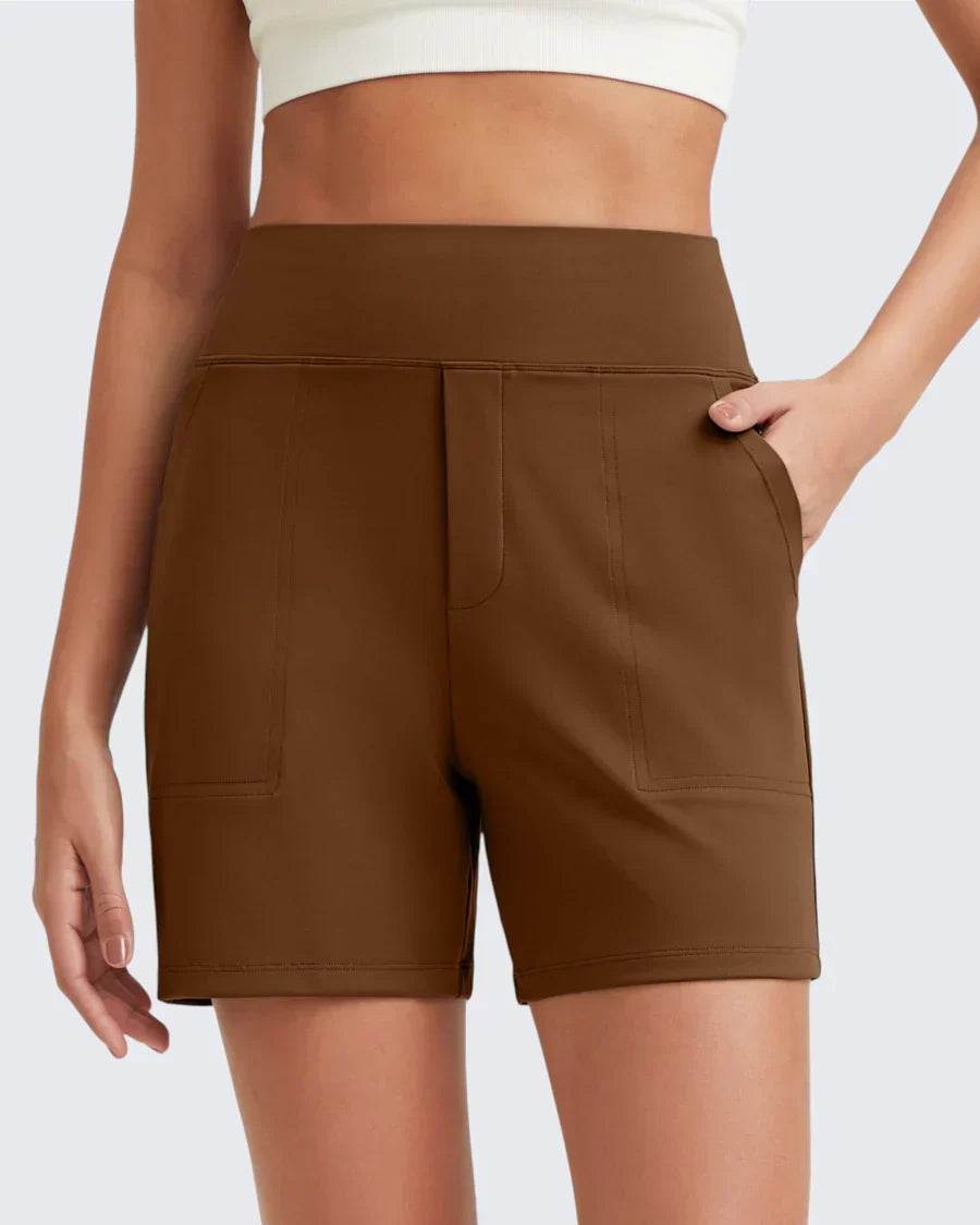 Womens High-Waist Shorts - Cotton Blend with Deep Pockets